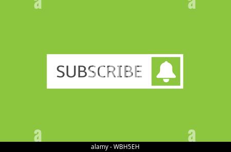 Subscribe banner template. White Subscribe button with bell icon over green background Stock Vector