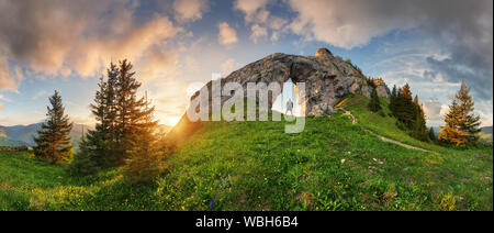 Low Tatra mountain summer landscape panorama. meadow with huge stones among the grass. Stock Photo