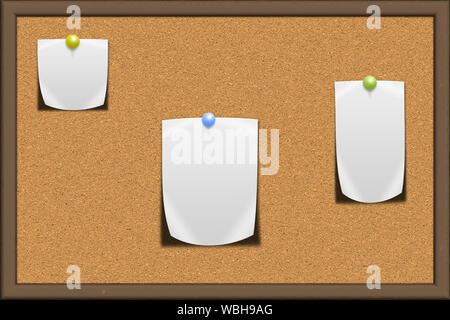 Cork board with blank note papers Stock Photo