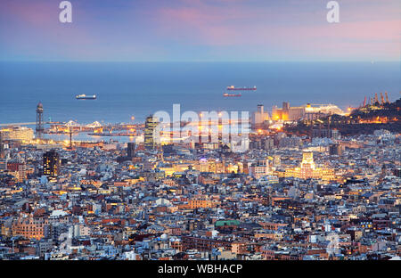 Barcelona and port at night Stock Photo