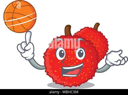 With basketball fresh bayberry fruit in mascot basket Stock Vector