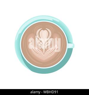A Cup of cappuccino with a pattern on the milk foam. The view from the top. Flat vector illustration. Stock Vector