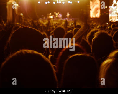 People enjoying of a music concert outdoors at the night Stock Photo