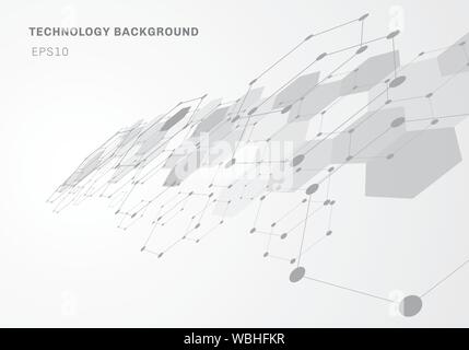 Abstract perspective gray hexagons pattern molecule on white background with copy space. Geometric elements for design template modern communications, Stock Vector