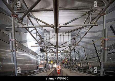 An escalator for the new Elizabeth Line at Liverpool Street station in London as the latest developments in the Crossrail project continue. Stock Photo