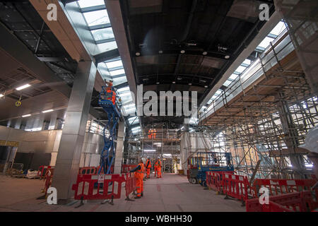 The entrance hall for the new Elizabeth Line at Whitechapel station in east London as the latest developments in the Crossrail project continue to progress. Stock Photo