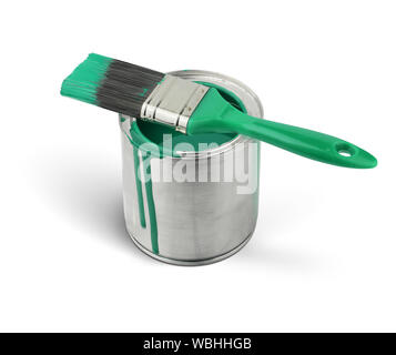 paint in can with brush, isolated on white, clipping pass Stock Photo