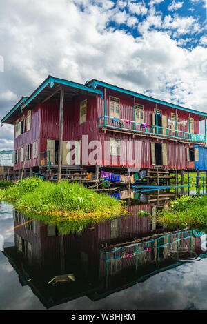 Houses on stilts in the floating villages of Inle Lake, Myanmar Stock Photo