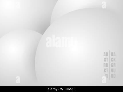 Abstract 3D realistic liquid or fluid circles white and gray color beautiful background. Vector illustration Stock Vector