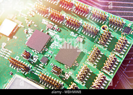Board with processors and electronic components Stock Photo