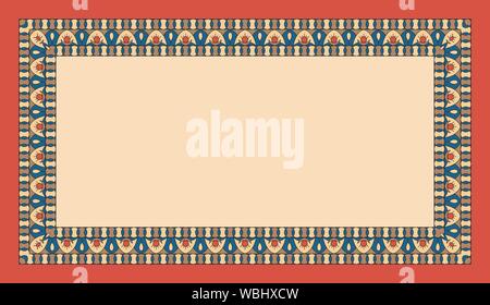 Rectangular ethnic frame. Empty space for your text. Vintage poster. Blue geometric elements on an peach background. EPS10 Stock Vector