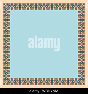 Square ethnic frame. Empty space for your text. Vintage poster. Blue geometric elements on an olive background. EPS10 Stock Vector