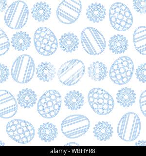 Seamless pattern with Easter eggs and chamomiles with neon effect. Vector illustration EPS10 Stock Vector