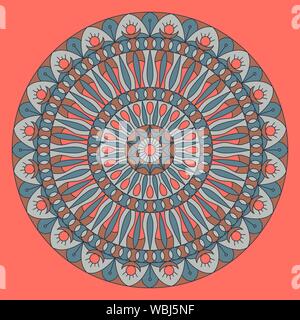 Geometric folklore ornament. Ethnic vector texture. Circular pattern in vintage style. The illustration is made in fashionable colors of 2019. EPS10 Stock Vector