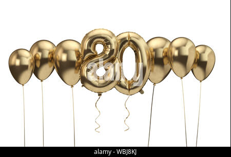 80th birthday gold balloon background. Happy Birthday. 3D Rendering Stock Photo