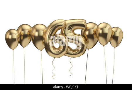 65th birthday gold balloon background. Happy Birthday. 3D Rendering Stock Photo