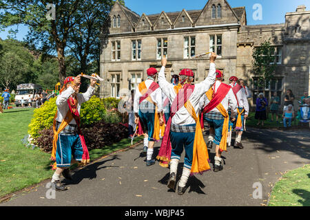 Morris dancing at the Saddleworth Rushcart Festival in the village of Uppermill, England. Stock Photo