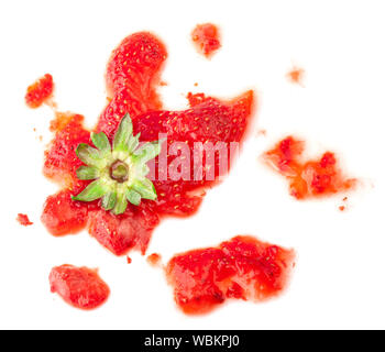 Smashed strawberry isolated on white Stock Photo