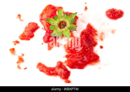 Smashed strawberry isolated on white Stock Photo