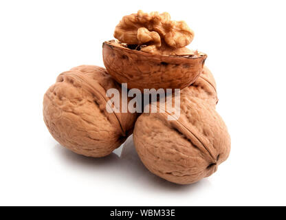Walnuts, closed and open. On white background Stock Photo