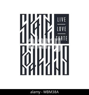 Live, love, skate ethnic stylized typography. Skateboarding authentic slavic vector lettering. Urban street extreme sport poster. Creative retro t shi Stock Vector