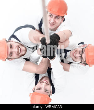 Worker Puling Rope Construction worker pulling a rope isolated on white background Stock ...
