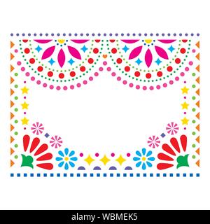 Mexican vector greeting card on wedding party invitation, happy vector pattern with geometric shapes and flowers, colorful design inspired by folk art Stock Vector