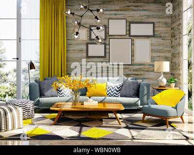 3d render of modern living room decor Stock Photo