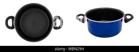 Top view and front view set of images of cooking pot (pan) isolated on white background Stock Photo