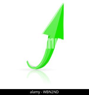 Up 3d arrow. Green sign with reflection Stock Vector