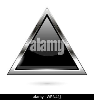 Black glass button. 3d shiny triangle icon Stock Vector