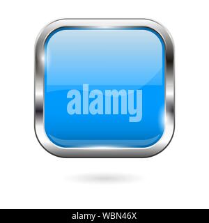 Blue glass button. 3d shiny square icon Stock Vector