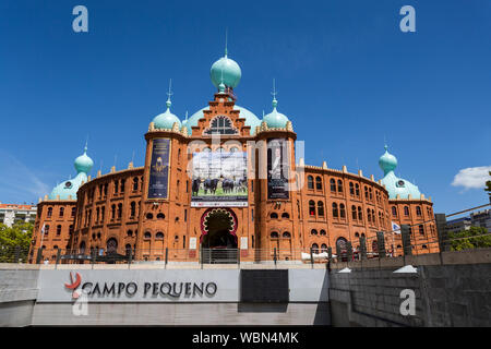 Facade of the famous Campo Pequeno bullring of Lisbon, Portugal, built in 1890 in neo-Mudejar style and entirely covered by orange bricks Stock Photo