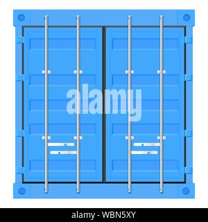 Shipping freight container. Blue intermodal container. Front view Stock Vector
