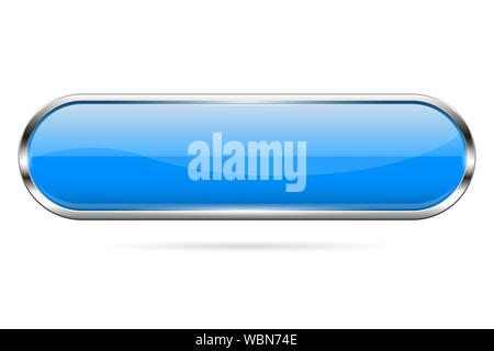 Blue glass button. 3d shiny oval icon Stock Vector