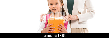 panoramic shot of mother standing with daughter isolated on white Stock Photo