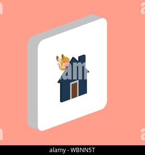 House Fire Simple vector icon. Illustration symbol design template for web mobile UI element. Perfect color isometric pictogram on 3d white square. Ho Stock Vector