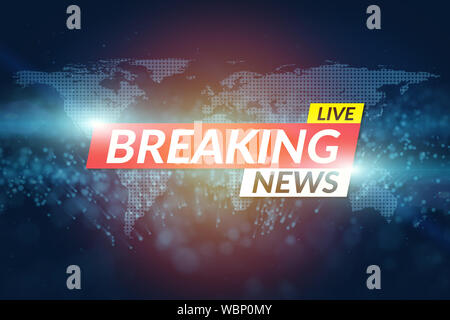 background screen saver on breaking news. Breaking news live template on digital world map background. Stock Photo