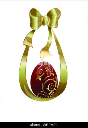 easter red egg in a golden tape with a bow Stock Vector