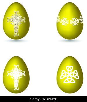 the golden Easter eggs decorated with crosses and crosses patterns Stock Vector