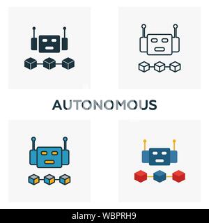 Autonomous icon set. Four elements in diferent styles from blockchain icons collection. Creative autonomous icons filled, outline, colored and flat Stock Vector