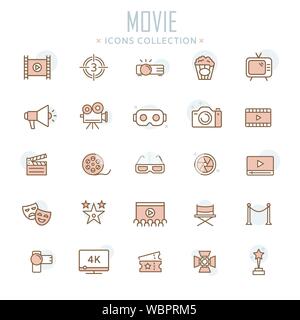 Collection of movie thin line icons Stock Vector