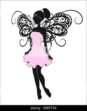 the girl fairy in a pink dress, with ear rings, a silhouette Stock Vector