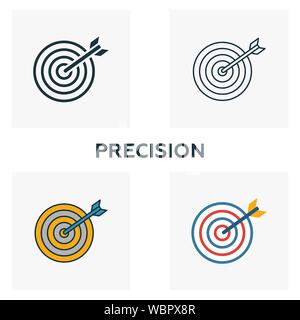 Precision icon set. Four elements in diferent styles from business icons collection. Creative precision icons filled, outline, colored and flat Stock Vector
