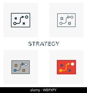 Strategy icon set. Four elements in diferent styles from business icons collection. Creative strategy icons filled, outline, colored and flat symbols Stock Vector