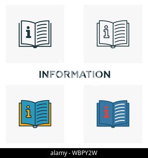 Information icon set. Four elements in diferent styles from business icons collection. Creative information icons filled, outline, colored and flat Stock Vector