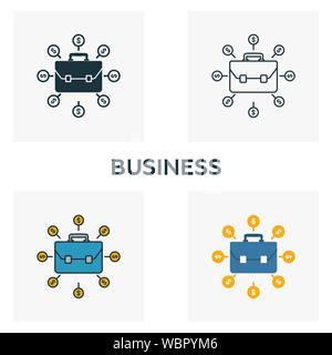 Business icon set. Four elements in diferent styles from business icons collection. Creative business icons filled, outline, colored and flat symbols Stock Vector