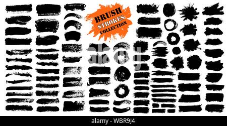 Brush strokes bundle. Vector paintbrush set. Circle frames Stock Vector