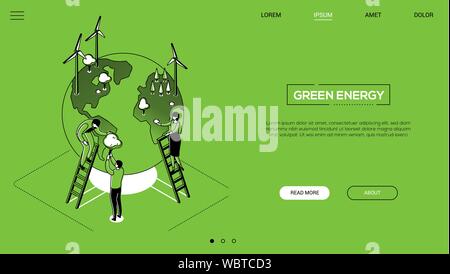 Green energy - line design style isometric web banner Stock Vector