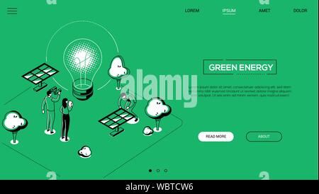 Green energy - line design style isometric web banner Stock Vector